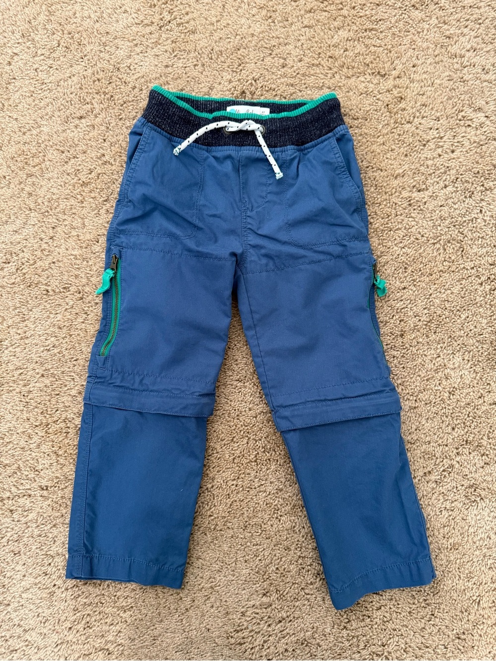 Mini Boden Boy's Techno Pants Zip Off to Shorts Blue w/Green Accents // 4 years